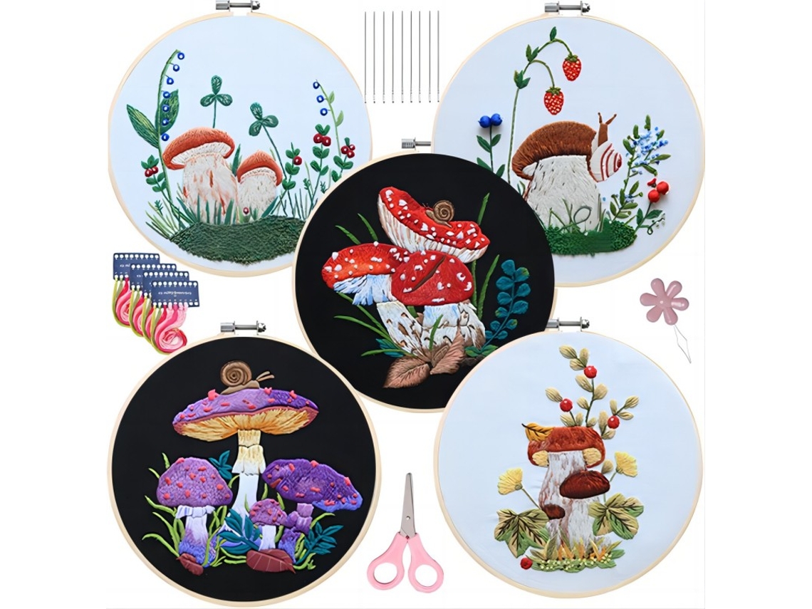 Kit De Bordado Para Iniciantes, Kit De Bordado Com Bastidor, Agulhas E Linhas Coloridas, Tesoura, Tecido Slowmoose (pacote Com 5)