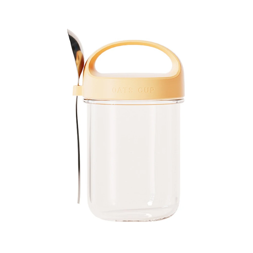Copo Para Café Da Manhã (amarelo) De 430 Ml, Recipiente De Vidro Ecológico Próprio Para Micro-ondas Com Tampa E Colher À Prova De Vazamentos.