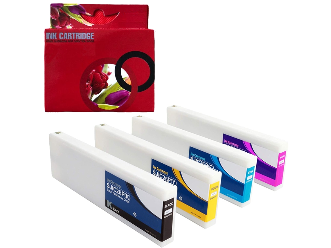 Sjic26p Pack 4 Cartuchos De Tinta Compatível com Epson Colorworks C7500, Sjic26p Sjic26p(c) Sjic26p(m) Sjic26p(y). Genérico (k)