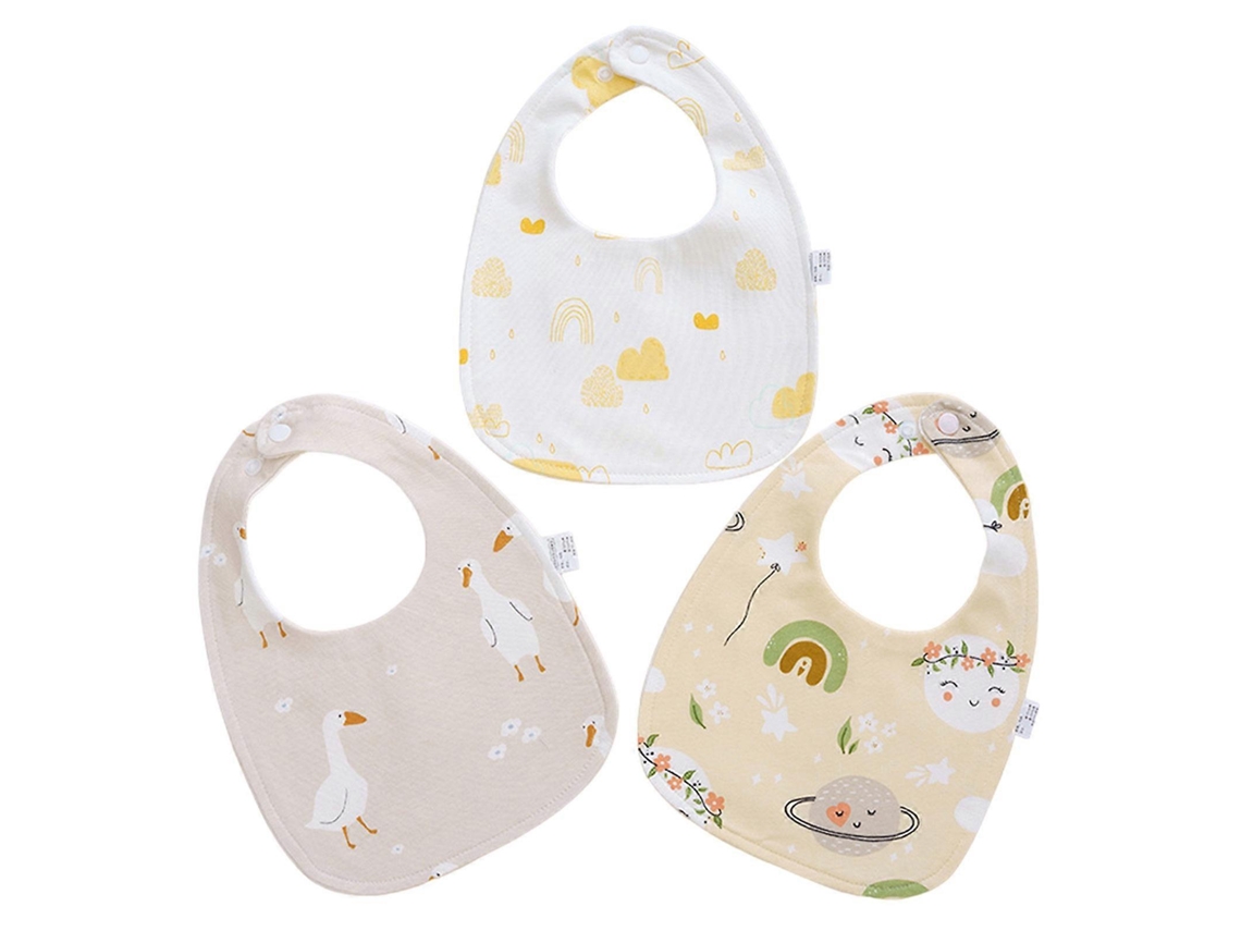 Babadores de Algodão Estampados 3 Peças para Recém-nascidos, Avental para Babando Bebês, Pano para Esfregar, Forte e Absorvente Alimentação Babadores