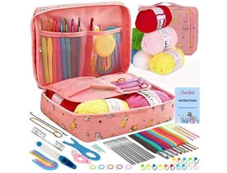 Kit De Crochê De 68 Peças, Crochê Para Iniciantes Adultos, Com Bolsa De Crochê, Acessórios - Gato Da Sorte Rosa