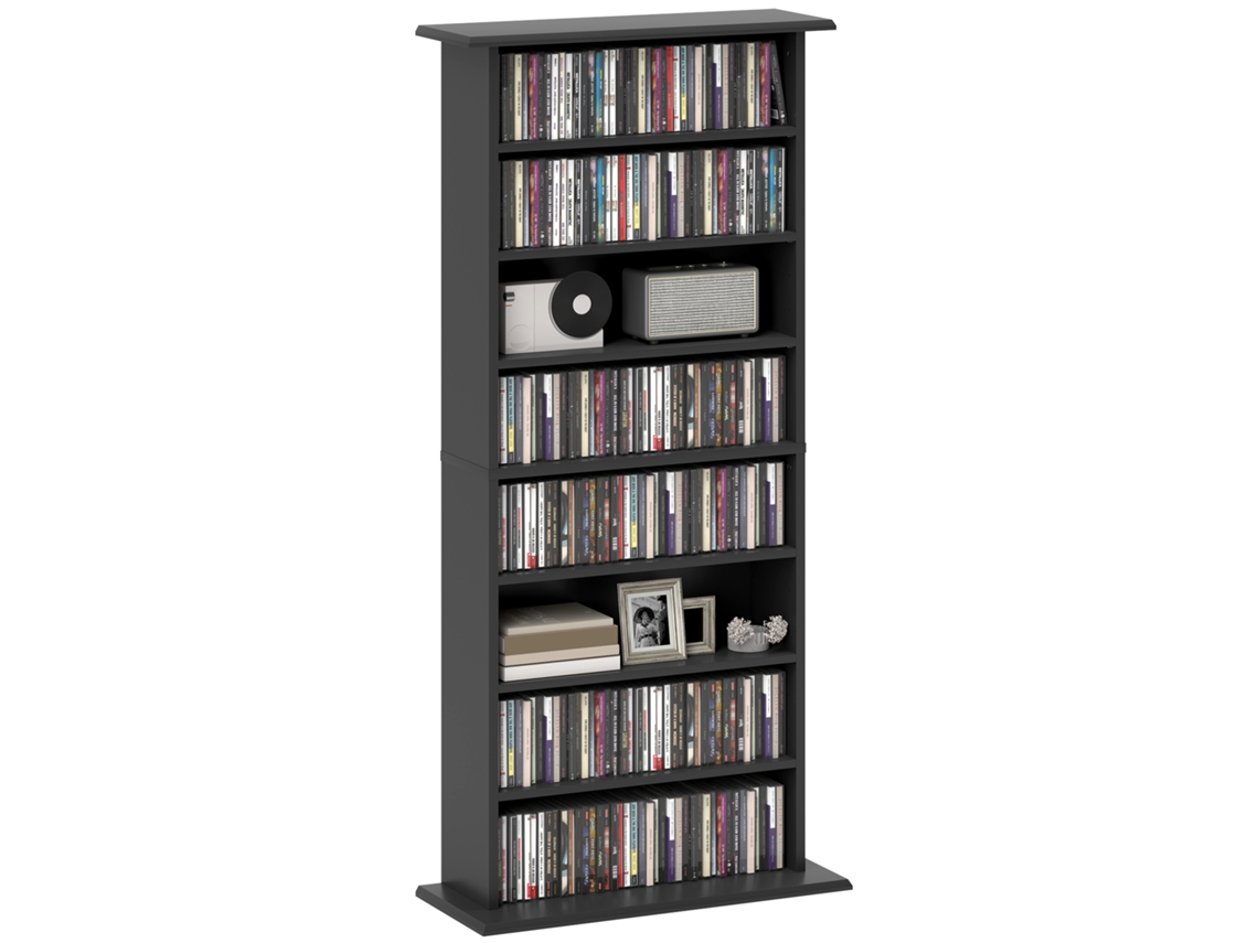 Prateleira para CD com 6 prateleiras ajustáveis capacidade para 360 CDs/185 DVDs 58x24x124,5cm preto BTFORUS