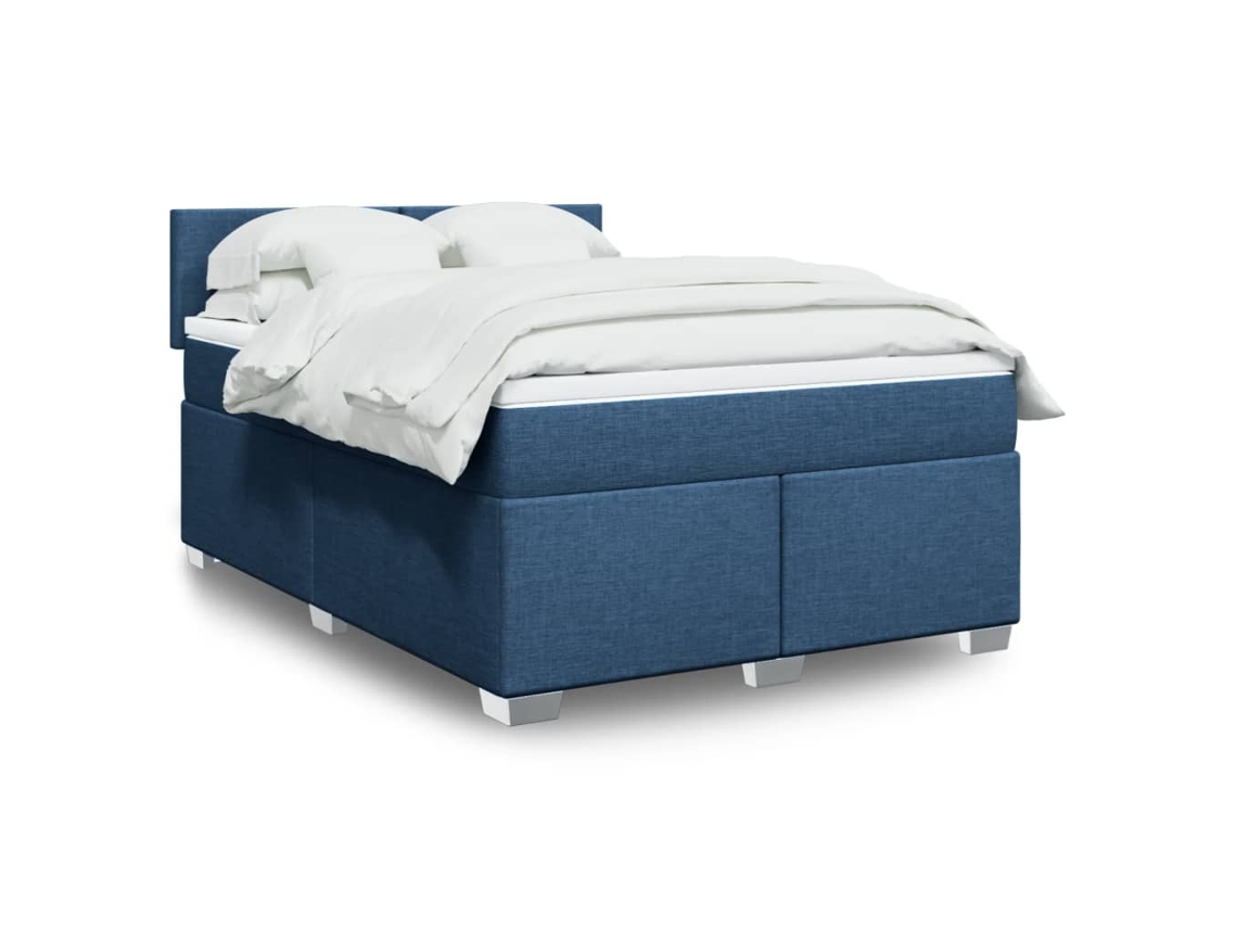Vidaxl Cama Com Molas/colchão 140x200 Cm Tecido Azul