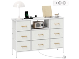 Cômoda com 8 Gavetas, Régua de Energia, Aço, para Quarto, Sala, Escritório, Branco Creme | S/MARCA