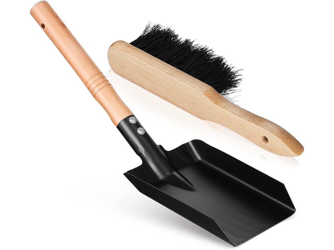 Kit de Pá e Vassoura para Lareiras com Cabo de Madeira. Leve e Que Não Risca, para Limpar Pequenos Jardins e Lareiras CHABERLU
