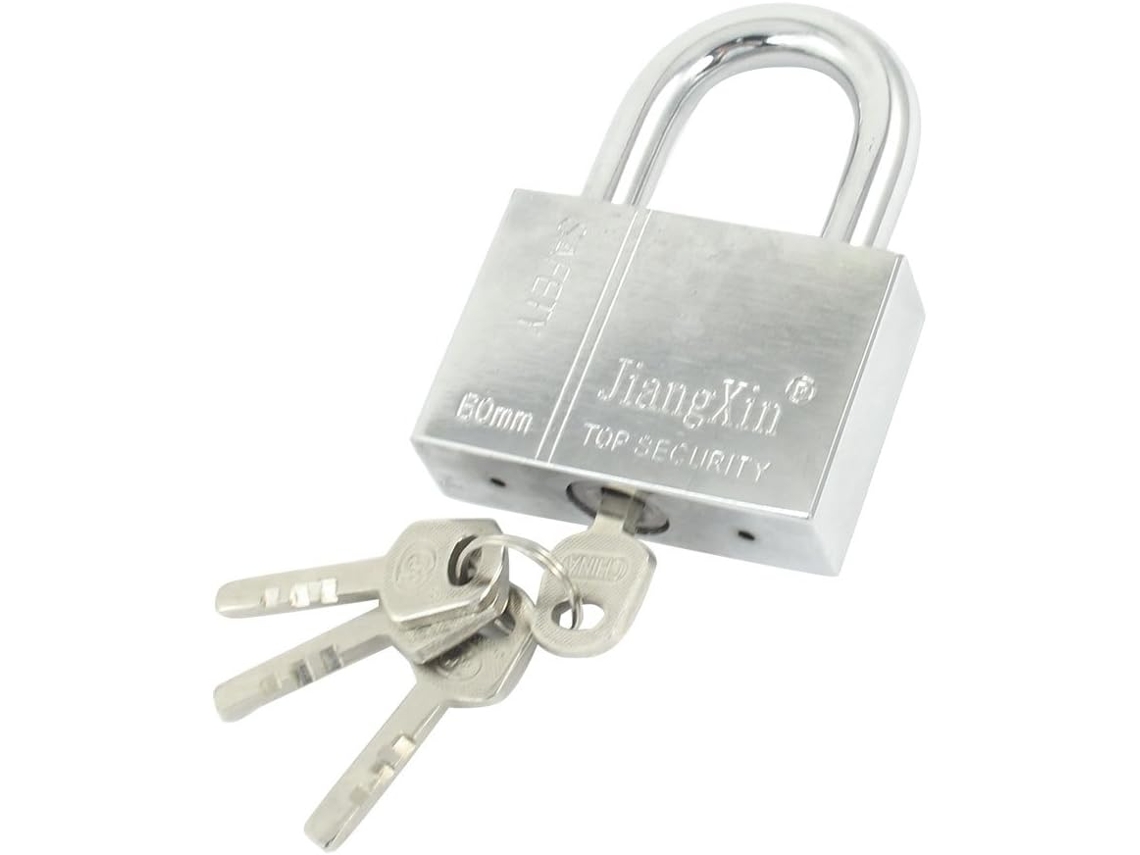 Cadeado de Segurança Prateado 60 Mm para Porta Armário Ferramentas com 4 Chaves CHABERLU