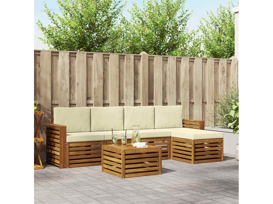 Vidaxl Conjunto De Sofás Para Exterior 6 Pcs Natural E Creme