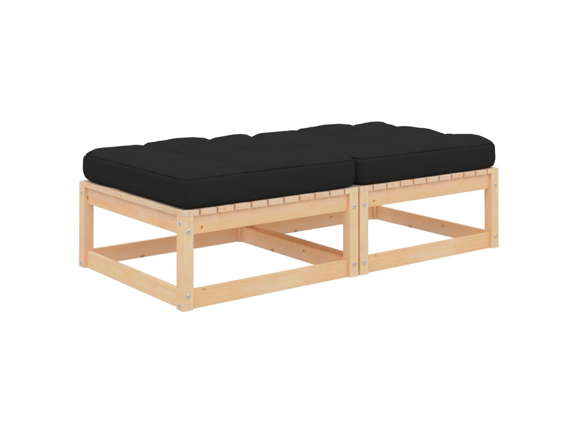 Vidaxl Apoio De Pés P/ Jardim C/ Almofadões 2 Pcs Pinho Maciço