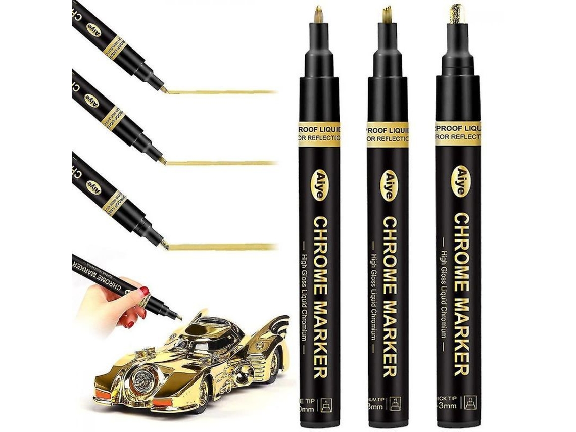 2026 set 3 Marcadores de Cromo Líquido com Efeito Espejo, Placa Metálica e Pincéis para Arte Manual Diy em Superfícies Lisas: Ouro e Prata Oro