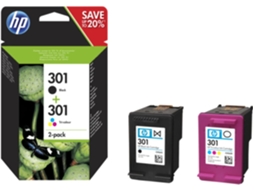 Pack 2 Tinteiros HP 301 Preto e Cores (N9J72AE)