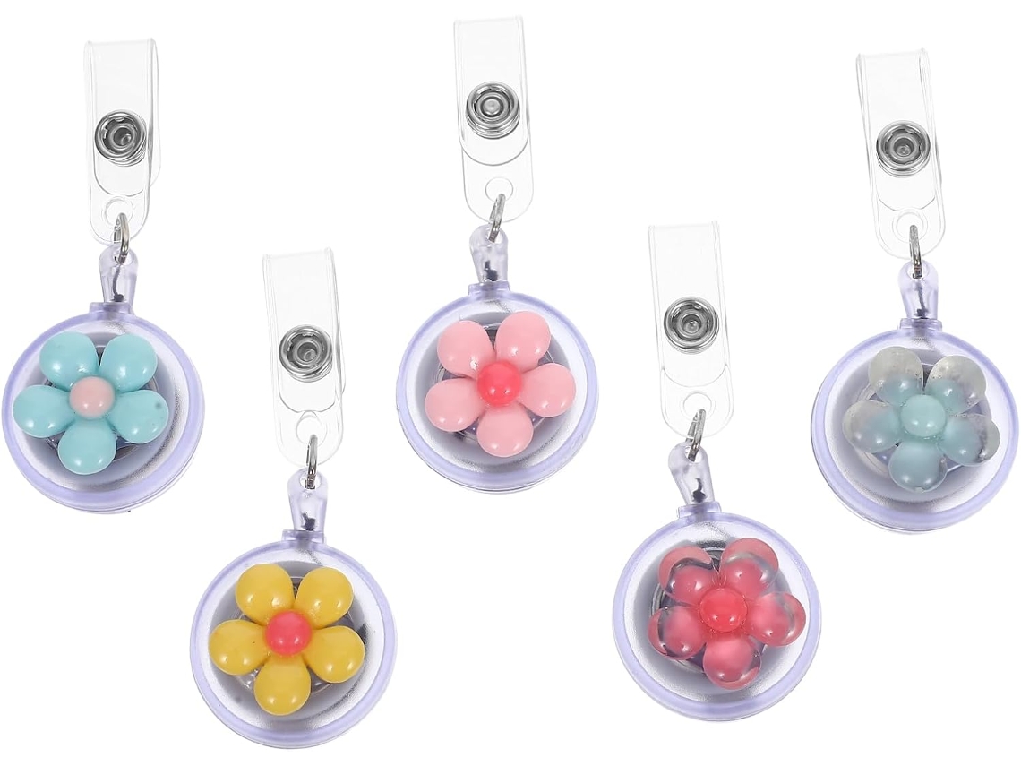 Conjunto De 5-porta Crachás Telescópicos Com Clipe Em Resina Colorido Em Formato De Flor, Versátil Enfermeiros