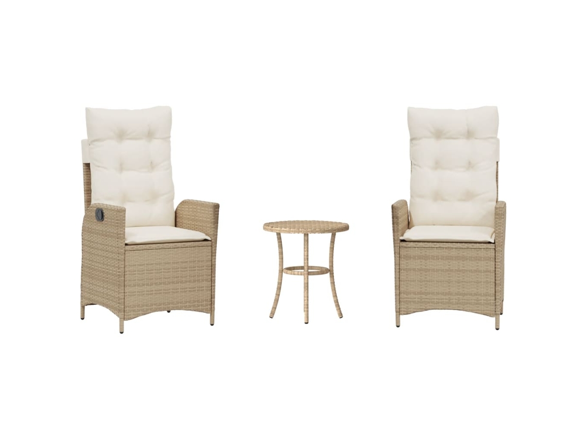 Maison Exclusive - Conjunto 3 Peças Bistrô Com Almofadões Vime Pe Bege