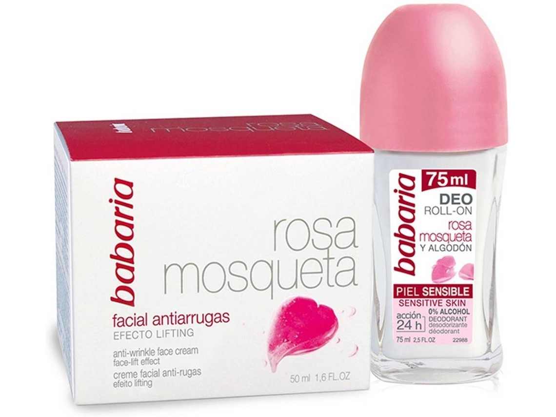 Coffret BABARIA Rosehip Creme Anti-Rugas 50 ml + Roll-On Algodão