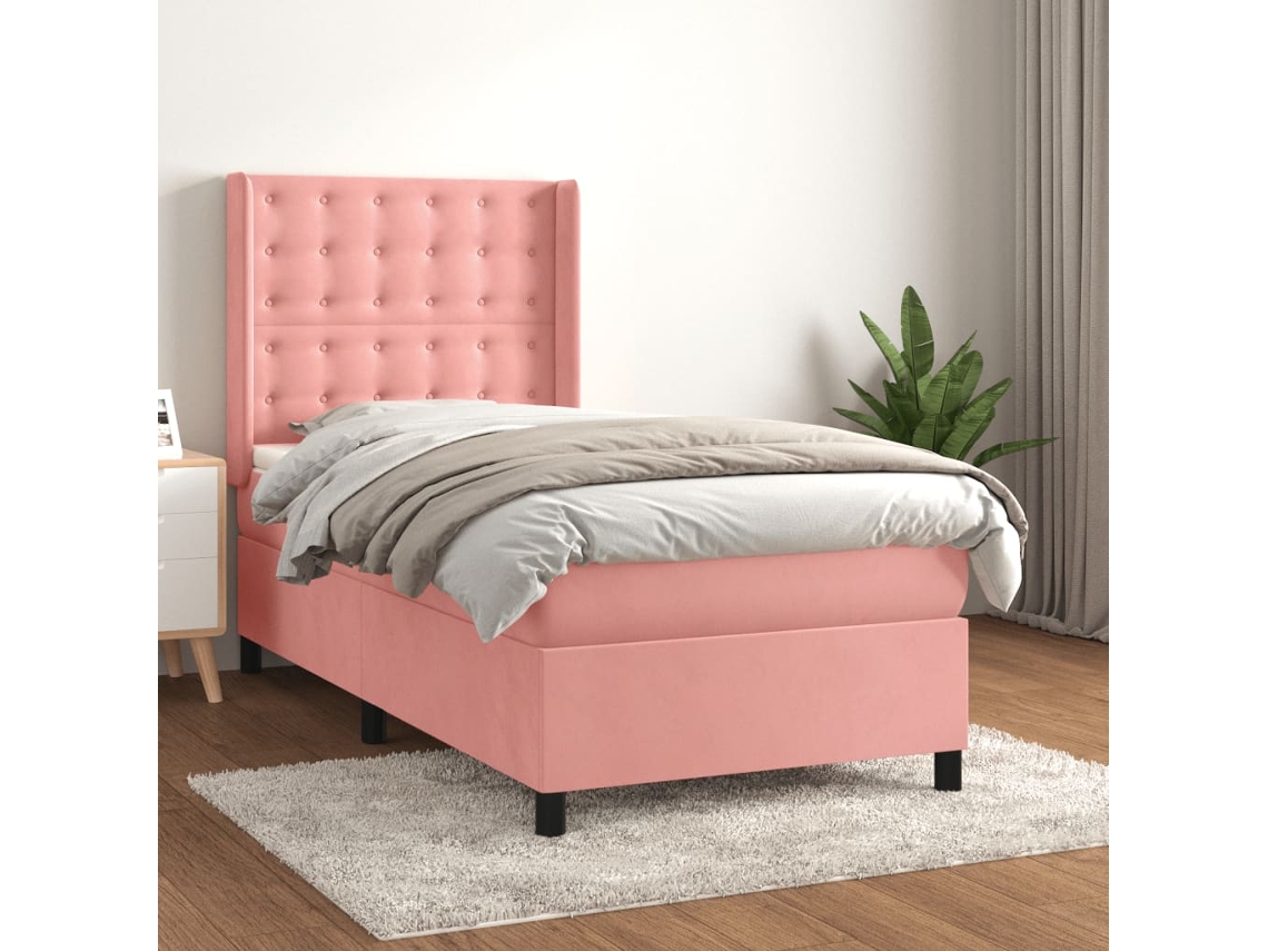 Vidaxl Cama Com Molas/colchão 90x190 Cm Veludo Rosa