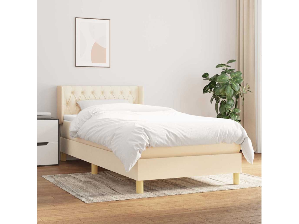Vidaxl Cama Com Molas/colchão 90x190 Cm Tecido Cor Creme