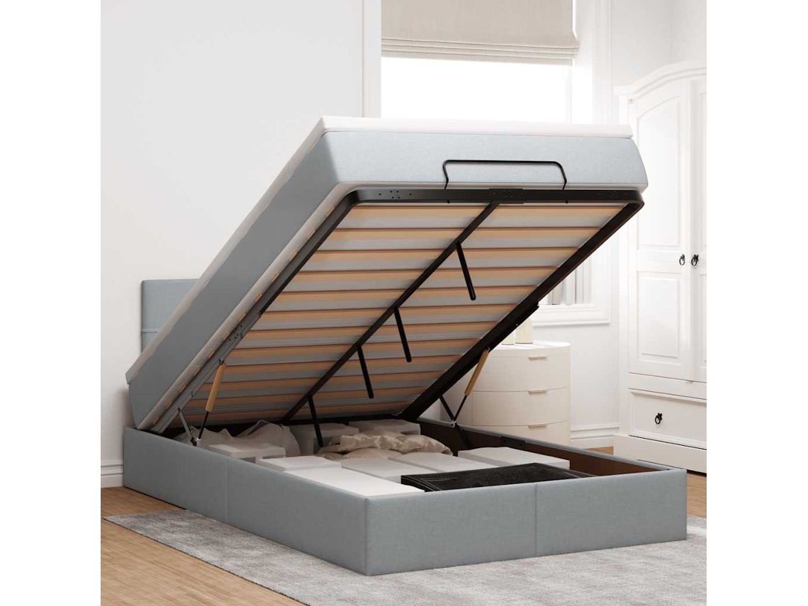 Vidaxl Cama Otomana Com Colchão 120x190 Cm Tecido Cinzento Claro
