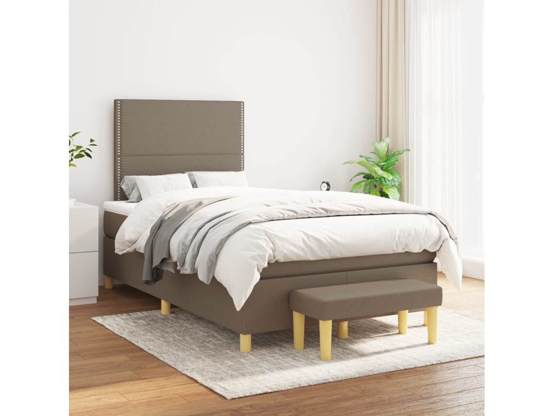 Vidaxl Cama Com Molas/colchão 120x200 Cm Tecido Castanho-acinzentado