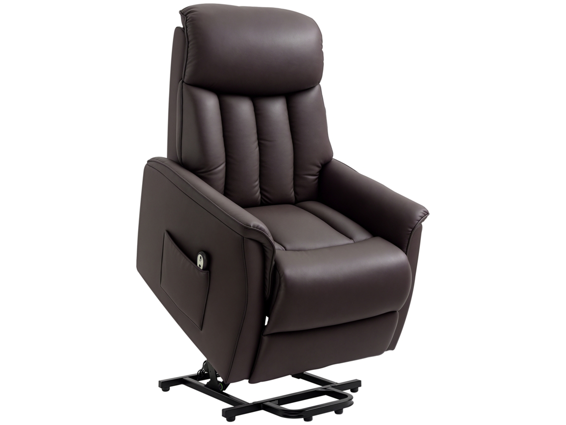Poltrona Reclinável Elétrica S/MARCA (marrom, apoio Levantar, couro, 150kg, Bolso Lateral)