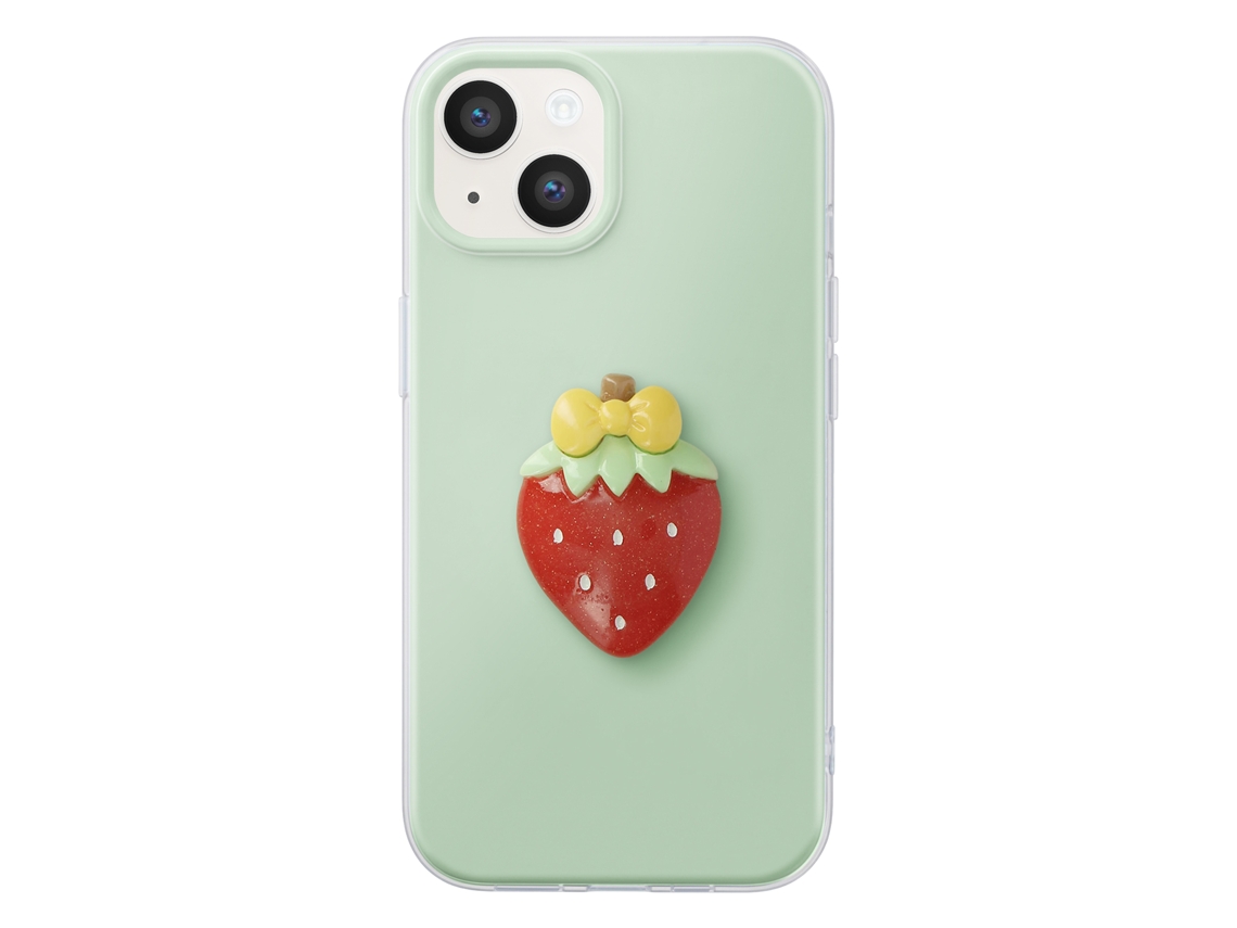 Capa Para Iphone 15 Com Motivo Morango Em Relevo 3d E Borda Elevada