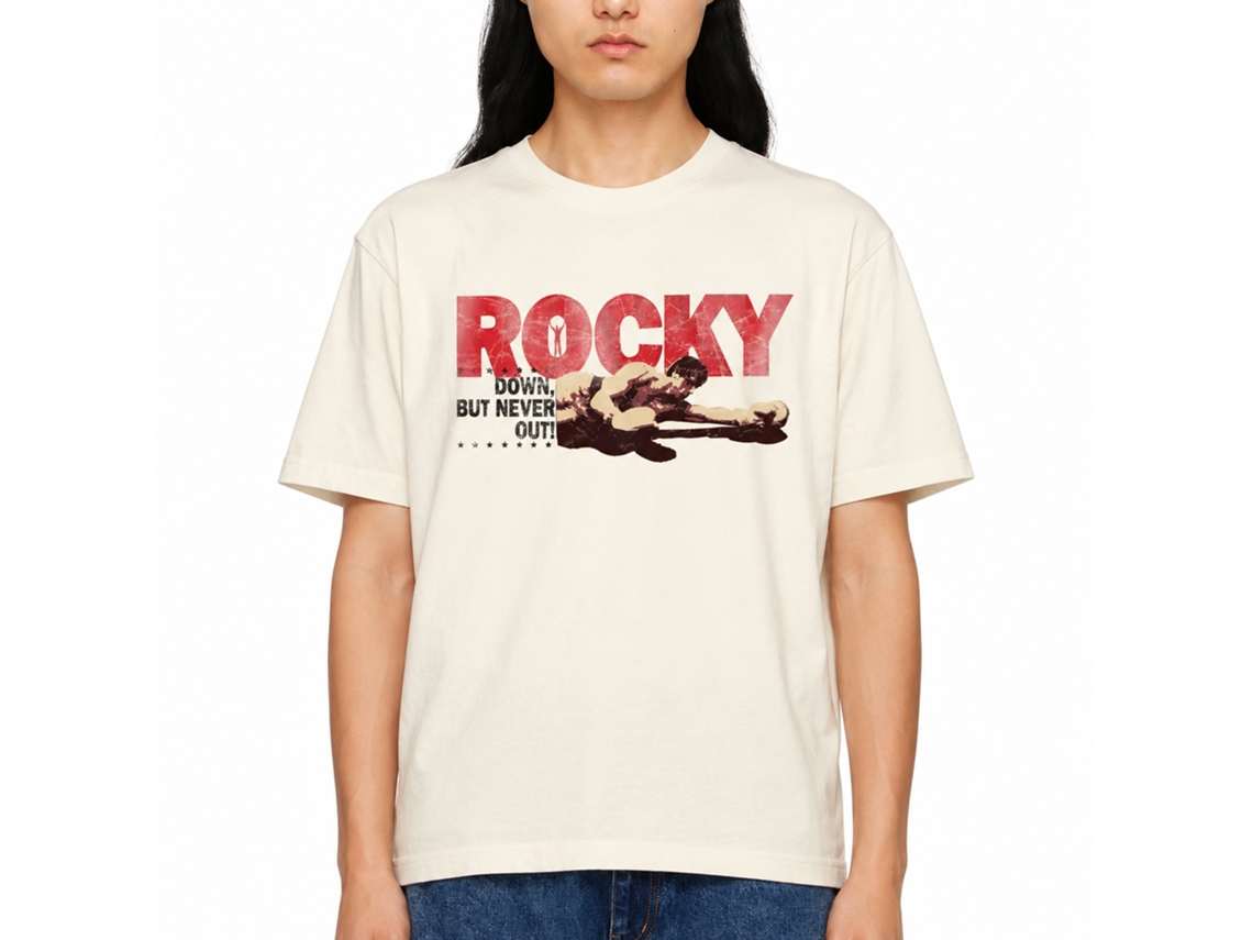 Rockinstone Rocky Movie Downbut Never Out White Adult T-shirt Size:xxxl