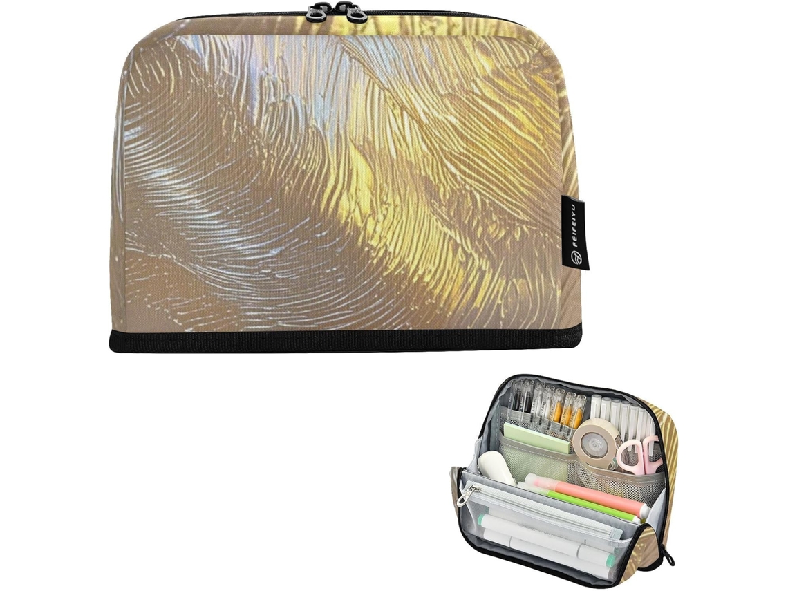 Porta Lápis Dourado de Grande Capacidade com Desenho Irregular e Fatual, Ideal Homens, Escola E Crianças