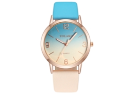Relógio de Pulso Feminino Fashion Gradiente Azul Bege Pulseira de Couro Pu