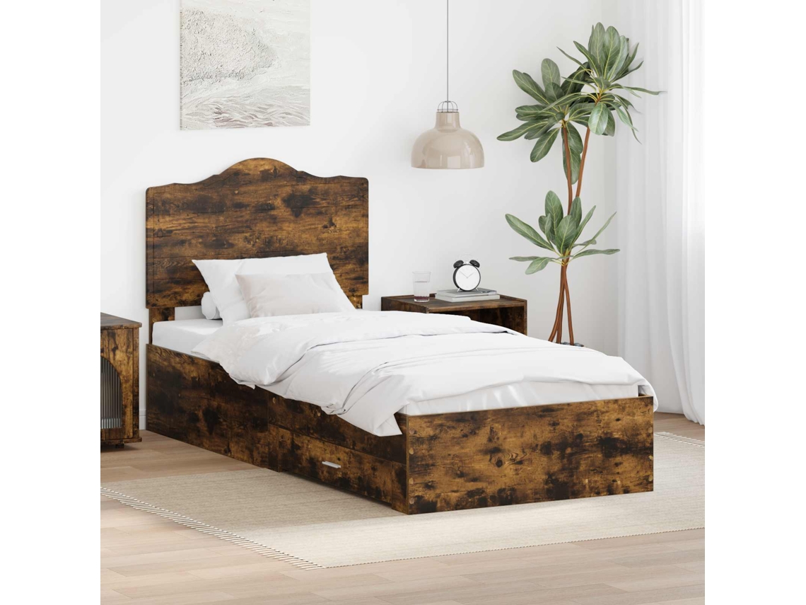 Vidaxl Estrutura da Cama com Cabeceira Carvalho Defumado 70 X 190 Cm