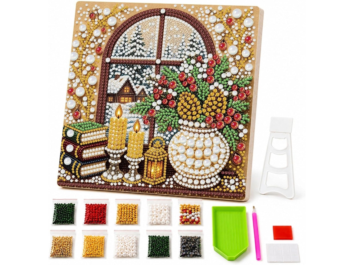Kit De Pintura Com Diamantes Natal, Com Pérolas, 7,8x7,8 Polegadas