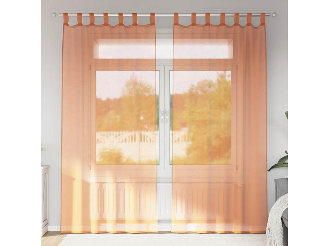 2 Pcs Cortinas De Voile Com Laços 2 Terracota 140x225 Cm