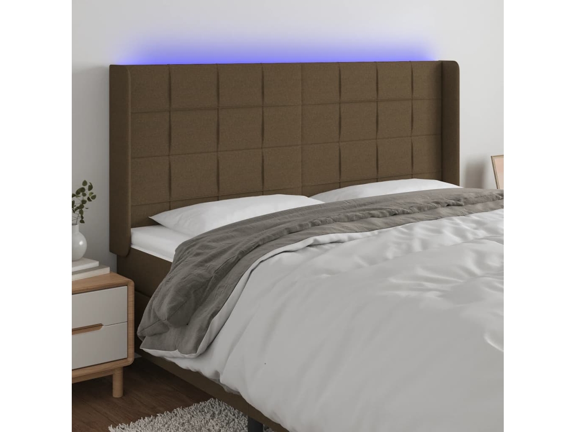 Vidaxl Cabeceira De Cama C/ Luzes Led Tecido 203x16x118/128cm Castanho