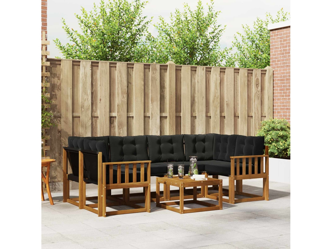 Vidaxl Conjunto De Sofás Para Exterior 7 Unid. Natural E Preto
