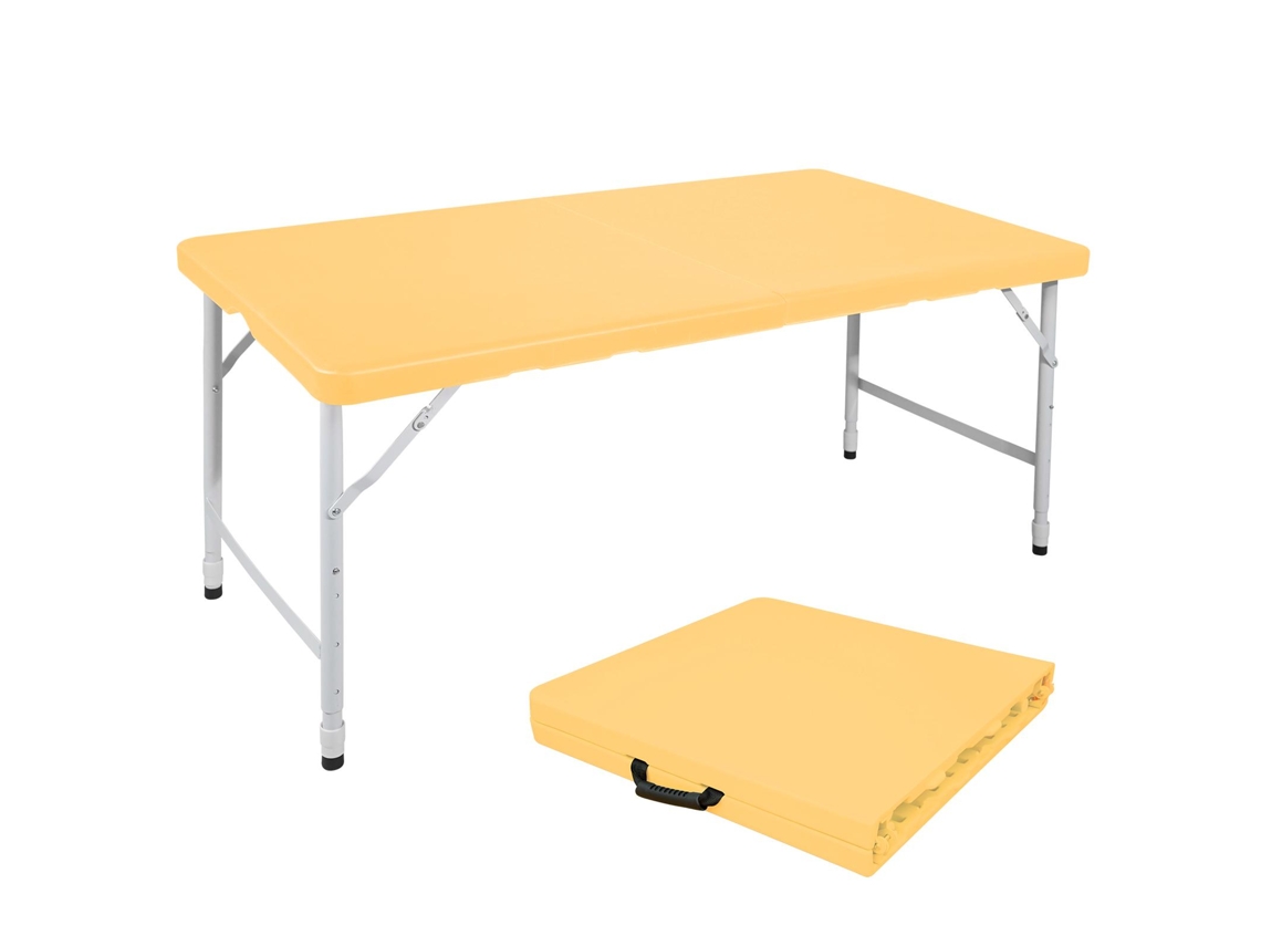 Mesa dupla portátil e resistente de 125 cm com apoios, altura ajustável, multifuncional, ideal para camping, piqueniques, festas internas e externas.