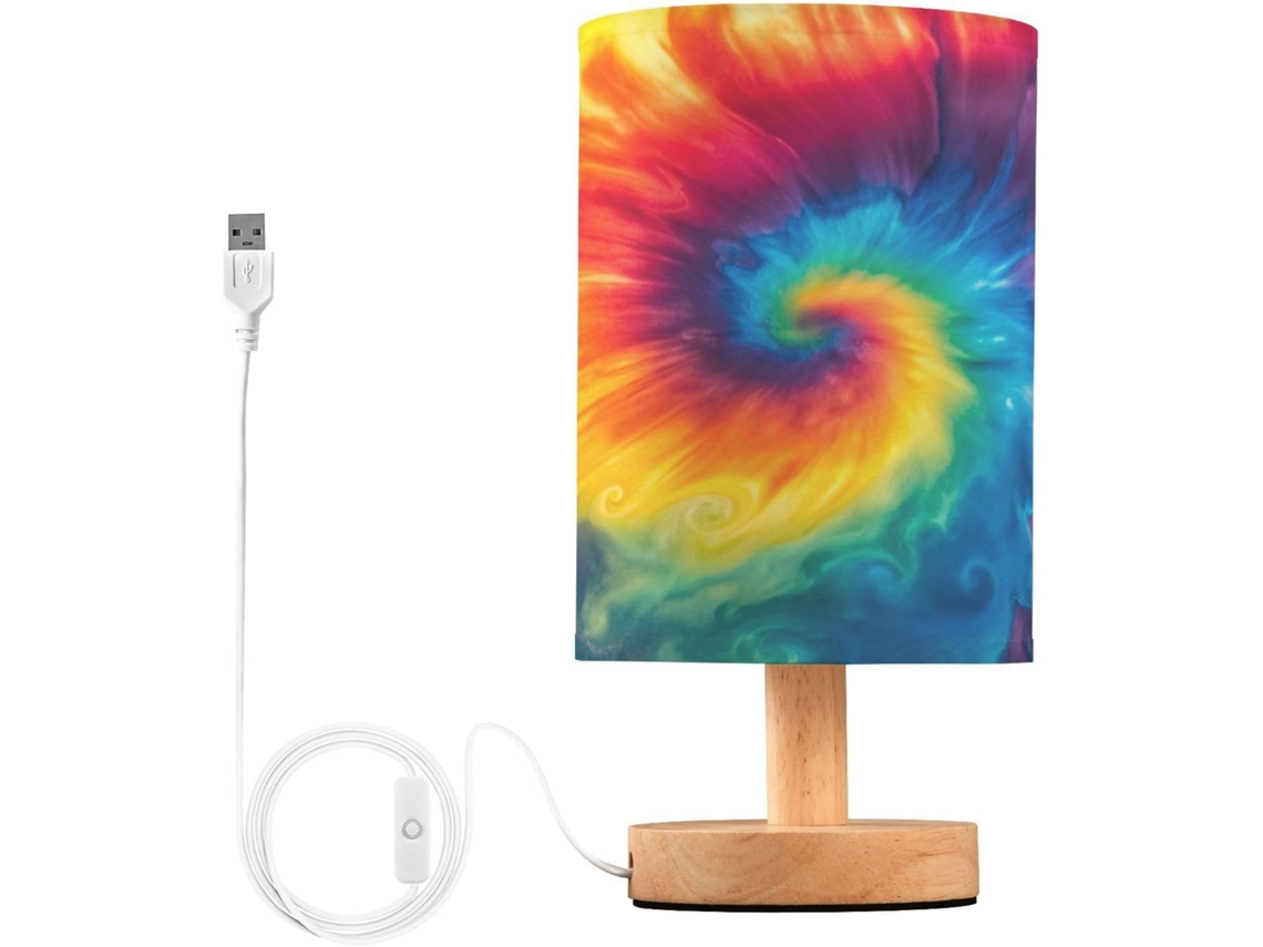 Abajur De Cabeceira Tie Dye Para Quarto, Com Portas De Carregamento Usb C, Luminária De Mesa Cabeceira, Luminária De