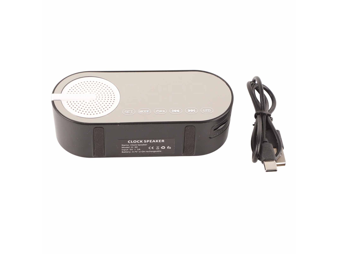 Reloj Espelho Alto-falante Bluetooth 5.0 Rádio Fm Luz Colorida Baixo Potente Recarregável Preto