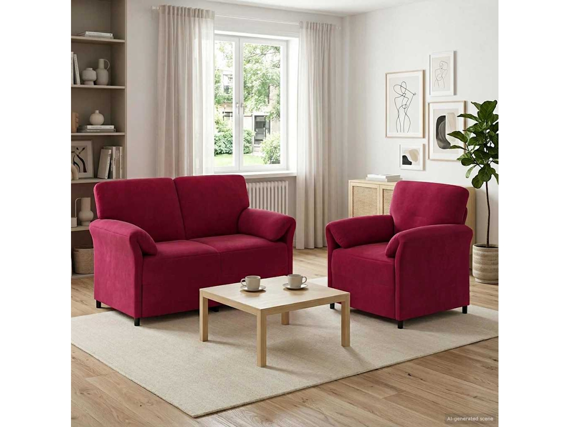 Vidaxl Conjunto De Sofás 2 Unid. Vinho Vermelho Veludo