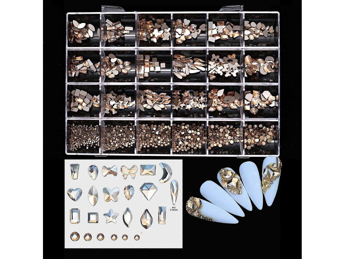 24 Grades Flatback Unhas Strass Nail Art Charms Mixed Nail Art Strass Nail Art Decorações Para Mulheres Meninas Champanhe Hengrongshen
