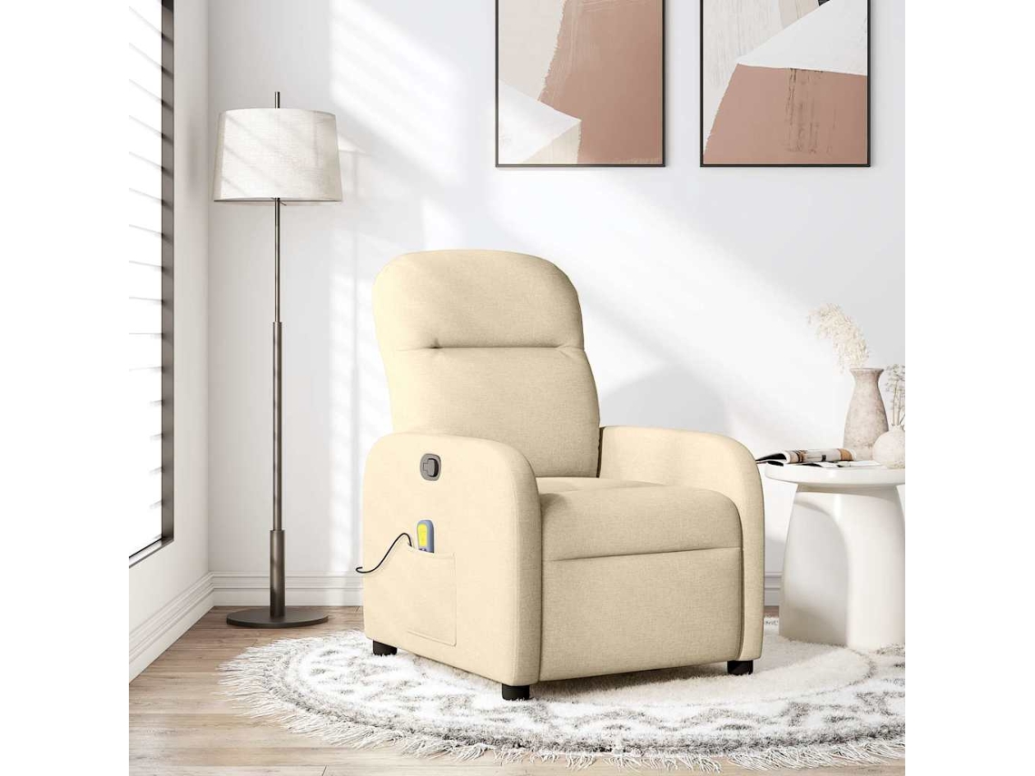 Vidaxl Poltrona De Massagens Reclinável Tecido Cor Creme