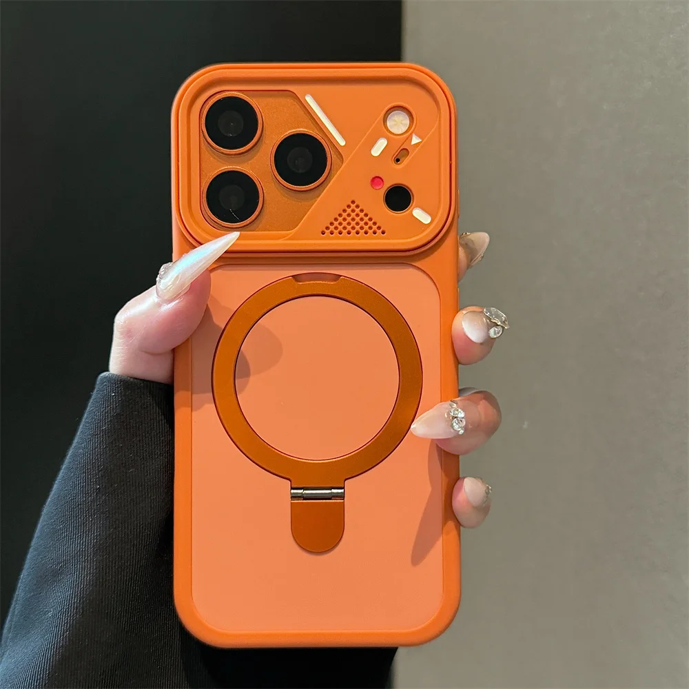 Capa Protetora Fosca À Prova De Choque Com Suporte Magsafe E Encaixe Magnético Para Iphone 13 Pro Max (laranja).