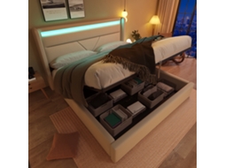 Cama Box 160x200cm Poltrona Branco Led Controle Remoto