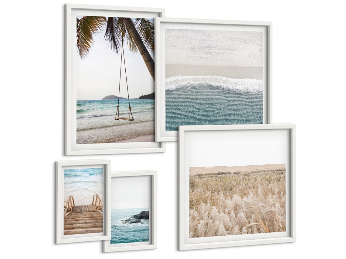 Pinturas Murais Modernas Formas Abstratas Em Marrom Moldura Branca Fotos Para O Escritório Espelharte (conjunto De 5 Imagens)