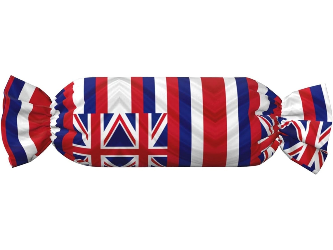 Almofada Cilíndrica Formato de Doce com Estampa da Bandeira Havaiana 100 % Poliéster Ideal para Viagens, Casa