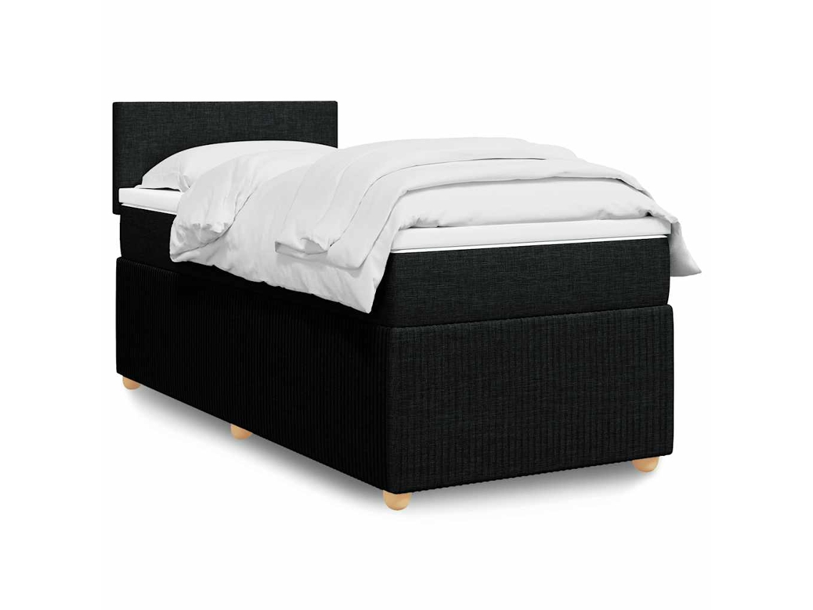 Cama Com Molas/colchão 90x190 Cm Tecido Preto