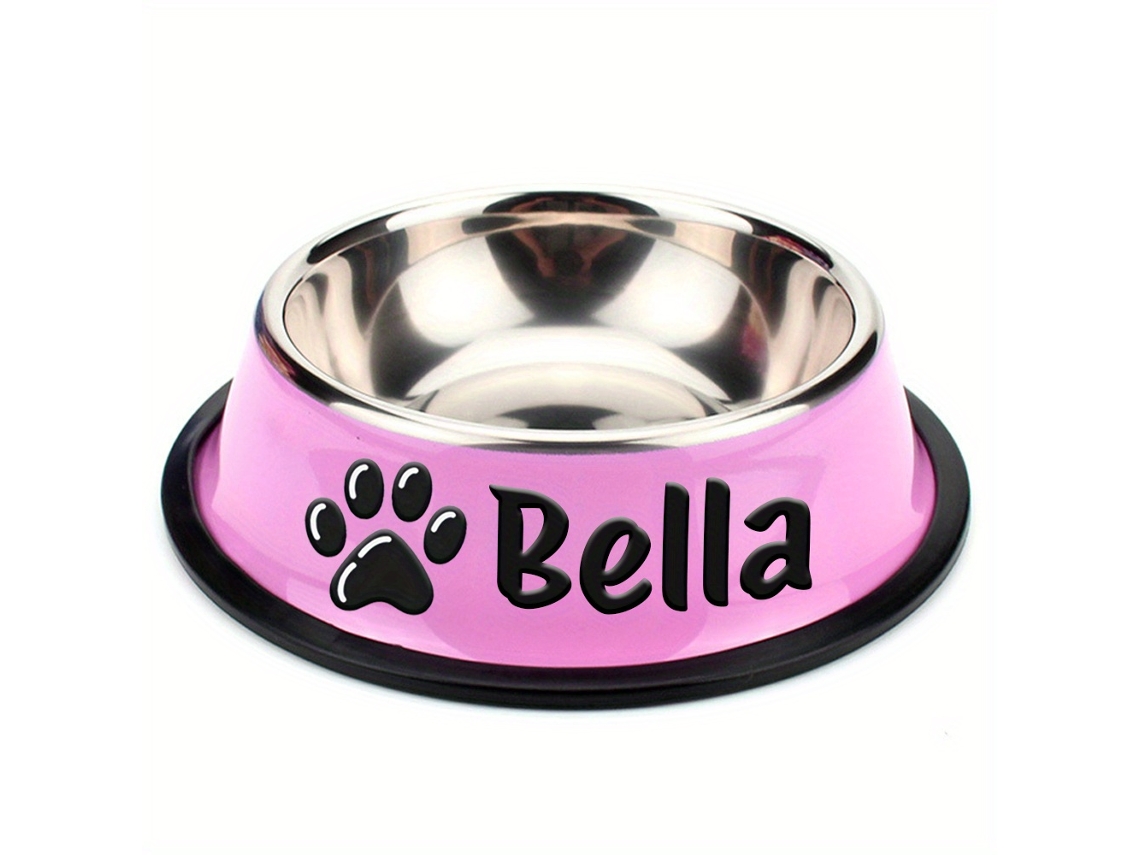 Tigela Personalizada em Aço Inoxidável Antiderrapante para Animais de Estimação com Nome Personalizado, Perfeita para Cães e Gatos AQUAFORGE