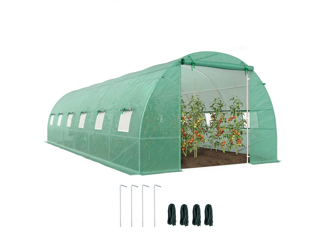 Estufa Túnel 8x3x2m Pe 140g 12 Janelas Cultivo Tomates Verde