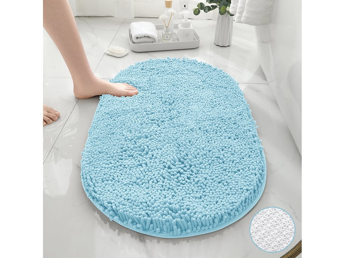 Tapetes de Banho Antiderrapantes Absorventes de Secagem Rápida para Decoração de Banheiro Água Azul Tpr Inferior Oval EVELTEK 50X80CM