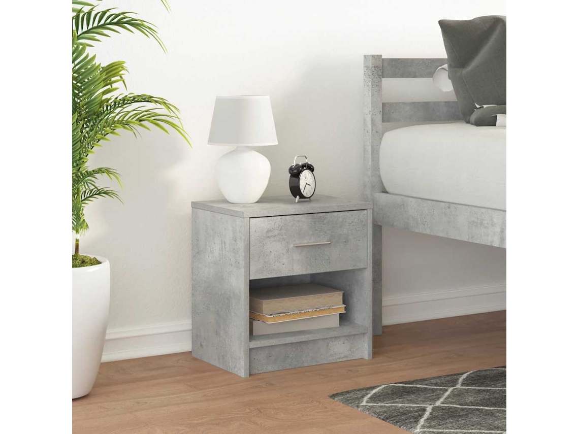 Mesa De Cabeceira Com Gaveta 39x28x41 Cm Cinzento Cimento