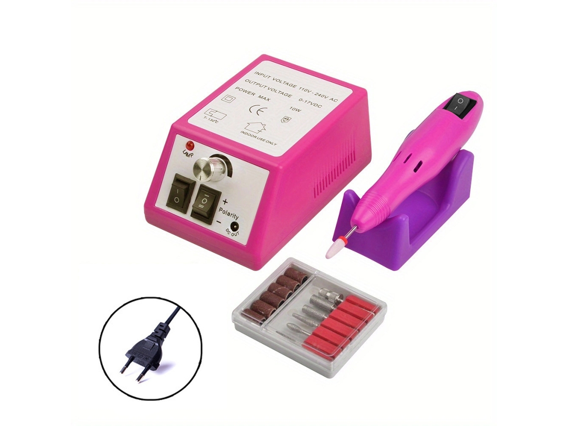 Lixa Elétrica Para Unhas, Com 12 Acessórios, Cor Rosa