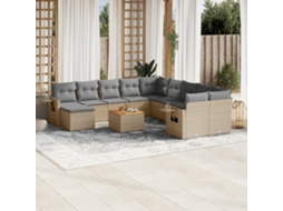 Vidaxl 12 Pcs Conj. Sofás Jardim C/ Almofadões Vime Pe Bege Misturado