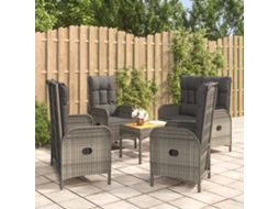 Vidaxl 5 Pcs Conjunto De Jantar P/ Jardim C/ Almofadões Vime Pe Cinza