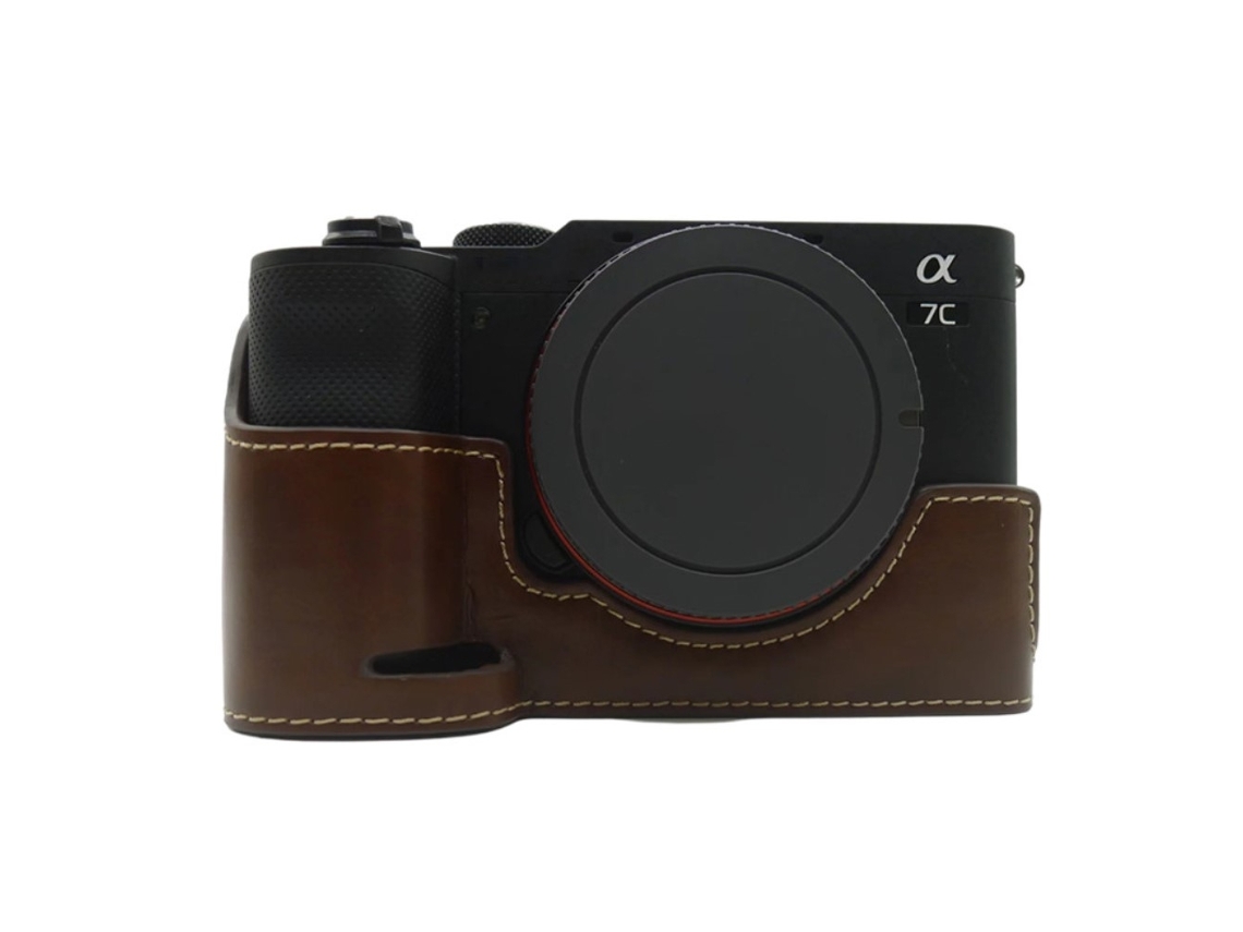 Capa De Couro Meio Corpo Para Sony A7c Café Brilvibera